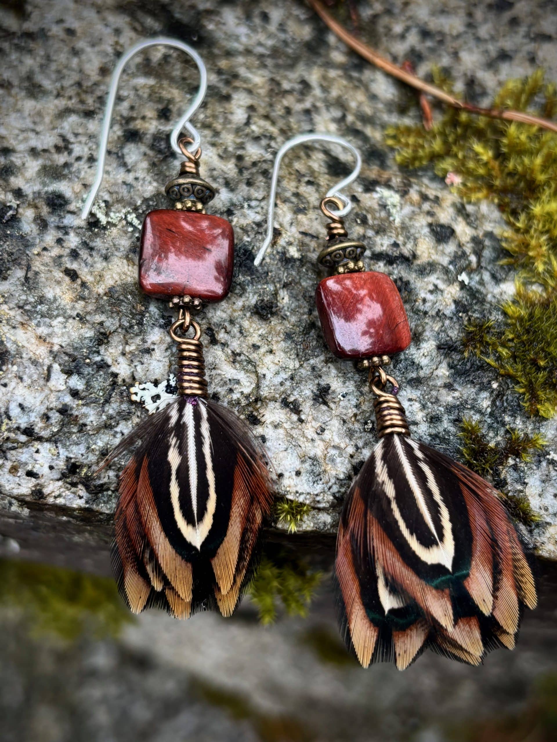 Handmade Feather & Tiger’s Eye Earrings | Alaskan Artisan Jewelry